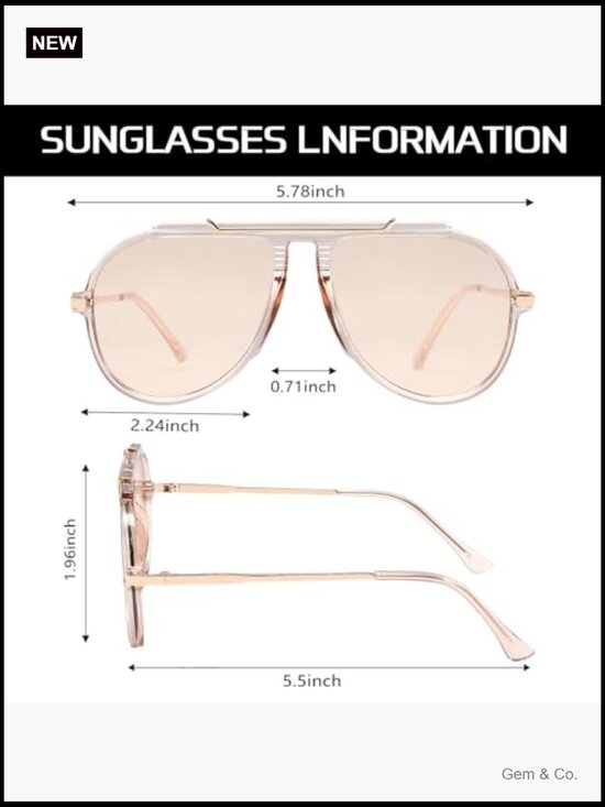 Oversized Aviator Sunglasses Retro Gold Metal Square Shield main image 6